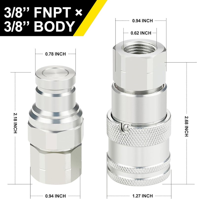 ANCIMOON 3/8’’ NPT Flat Face Hydraulic Quick Connect Coupler with Dust Cap - Image 2